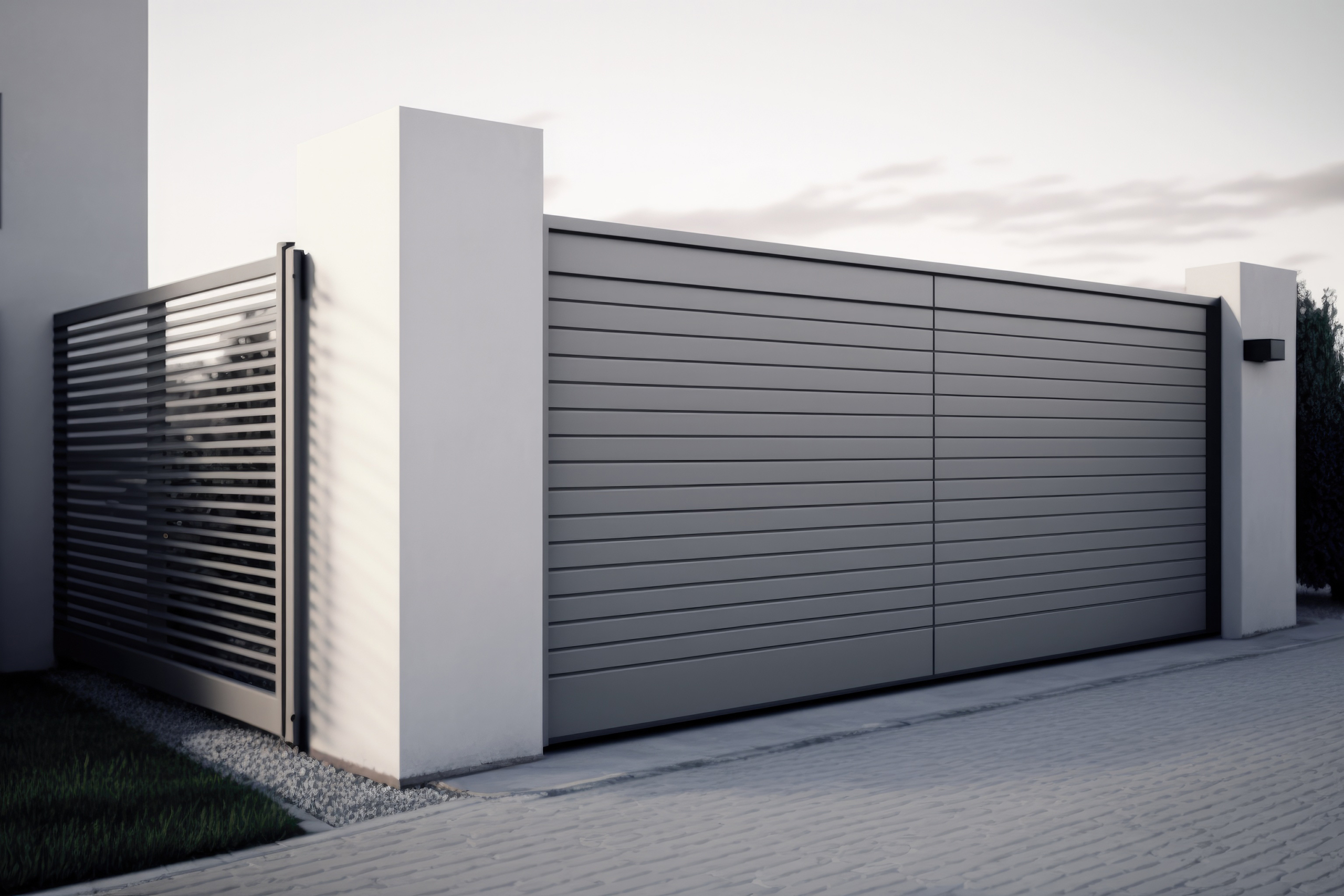 Automatic gates driveway in modern style house. Created with Gen Viking Gates and Fences